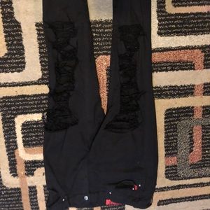 Black Ripped Jeans with Tights Sew in Underneath